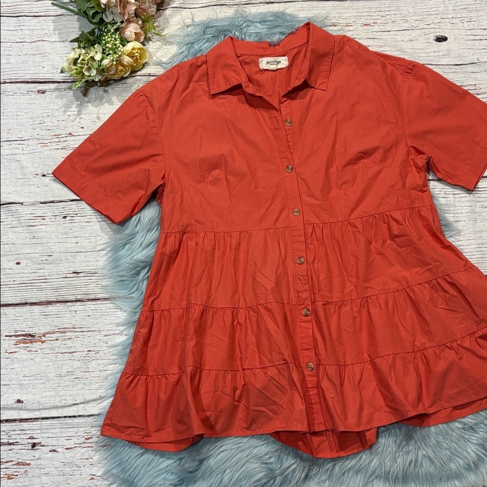Anthropologie Porridge Orange Tiered Button Front Shirt - Picture 5 of 8